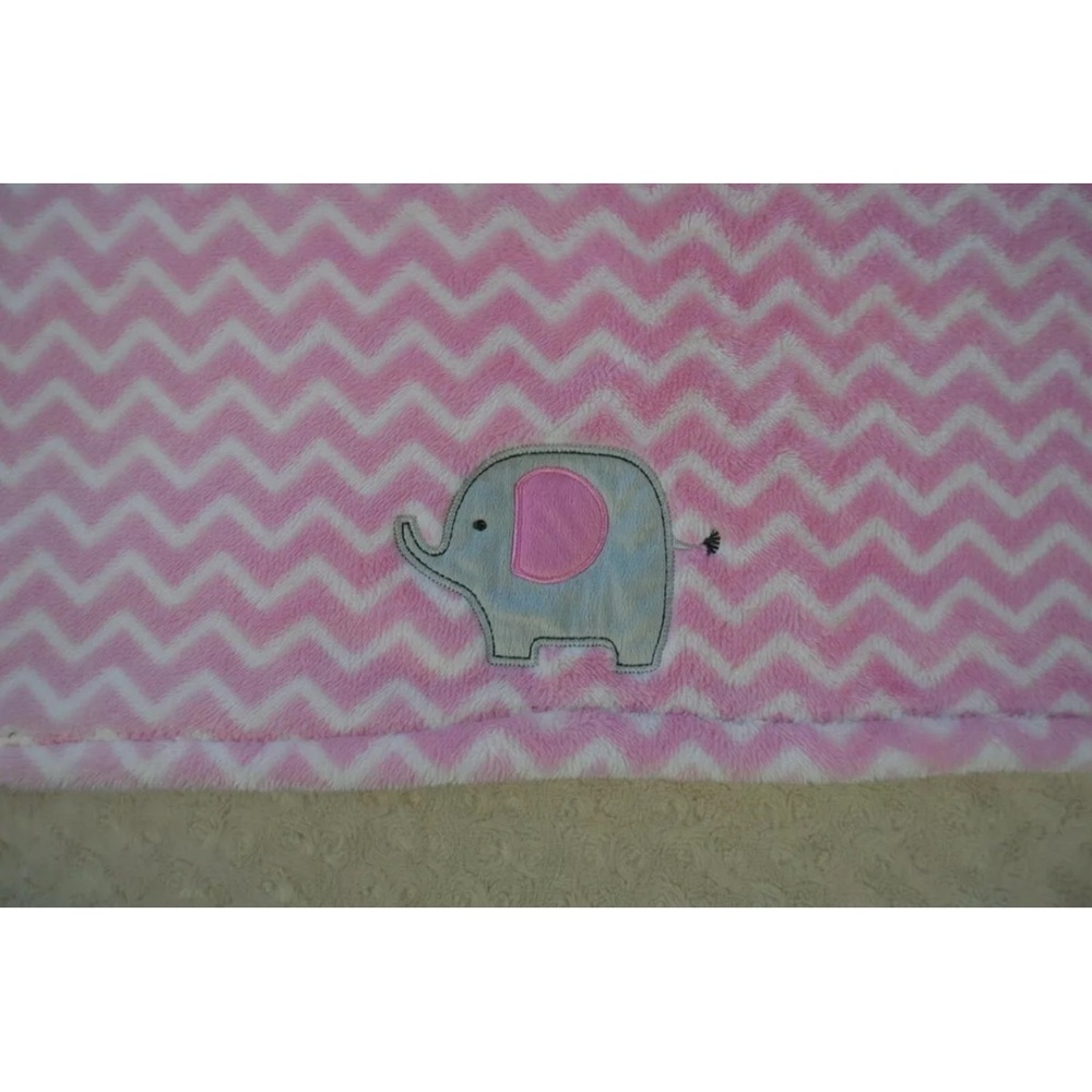 Baby Gear Elephant Baby Blanket Pink White Chevron Gray Zig Zag Stripes Plush